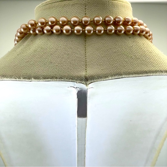 Vintage Hand Knotted Glass Pearl Necklace Champagne Color - Picture 5 of 6